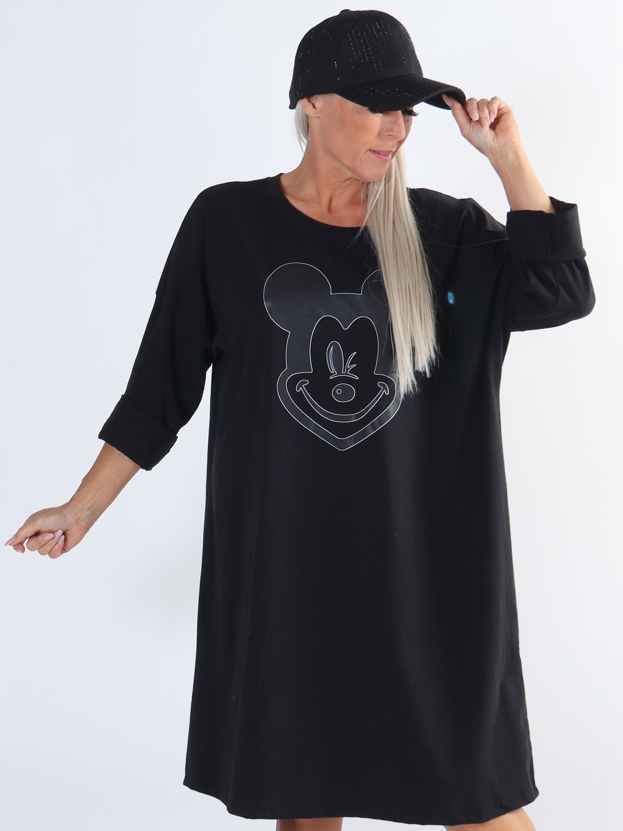 Amal - Lang plus size kjole i bomuld med tryk foran